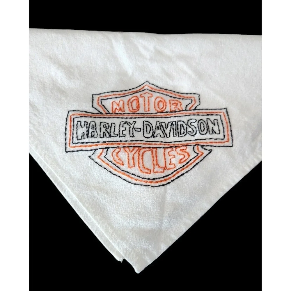 Harley Davidson Square Muslin Scarf 27x27 Handmade‎ Needlepoint - One of a Kind